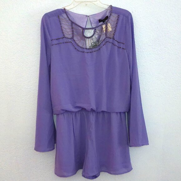 Iovposh, Purple long sleeve romper, with golden beads/fine chain details - Picture 4 of 16